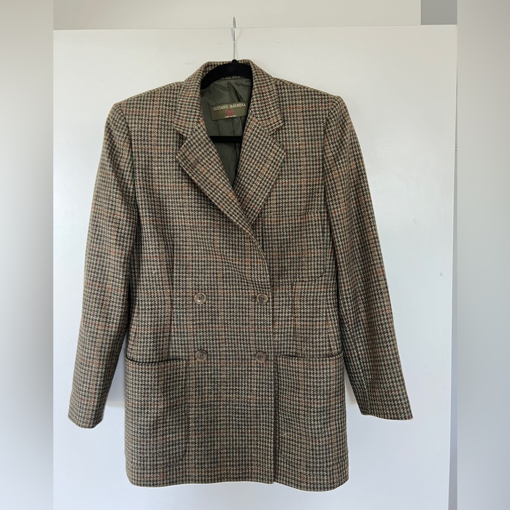 Luciano Barbera Vintage wool plaid brown Italian blazer size US 4 / IT 40